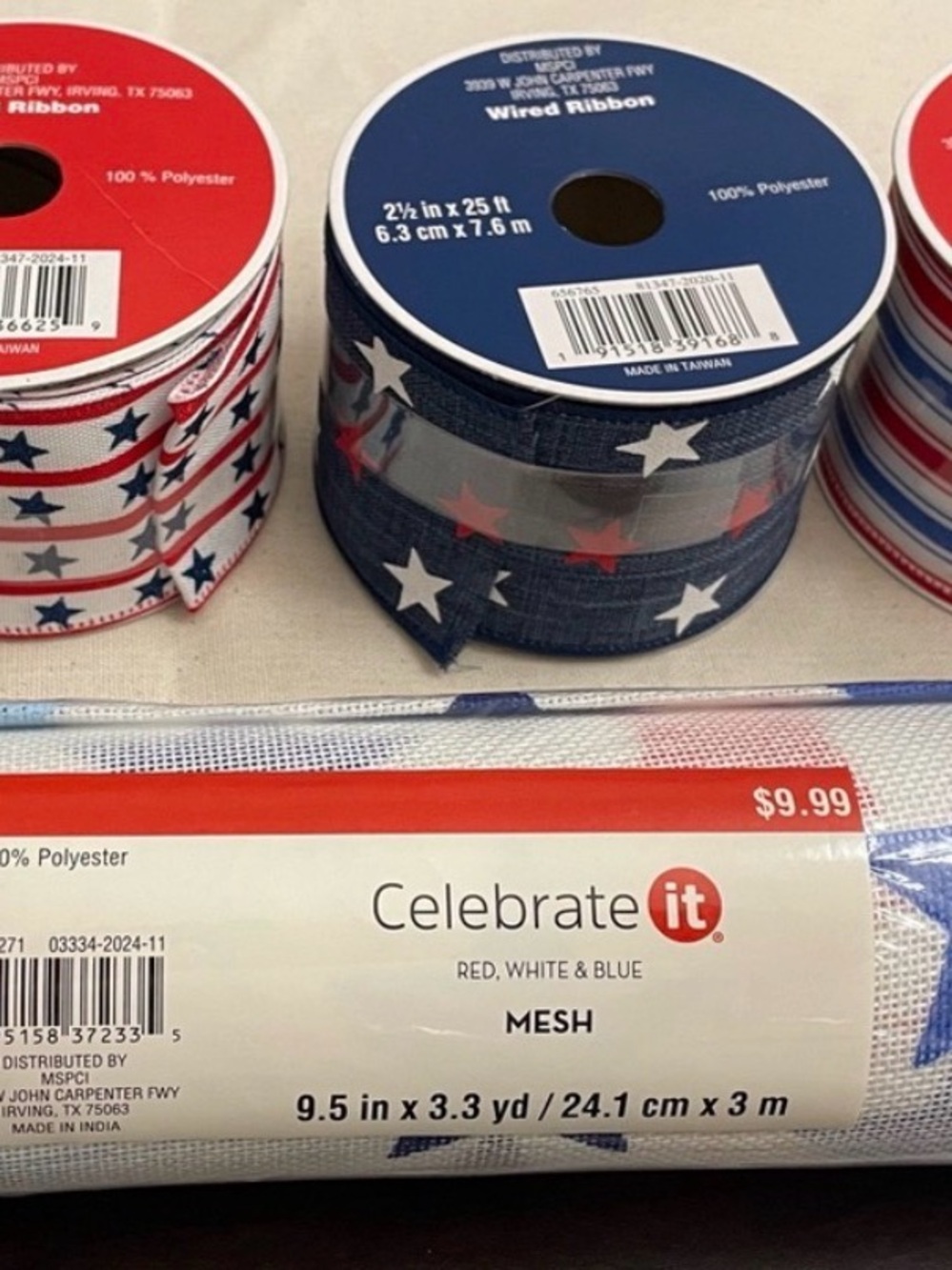 Celebrate It Red, White & Blue Star Mesh Ribbon - Patriotic Mesh Trim